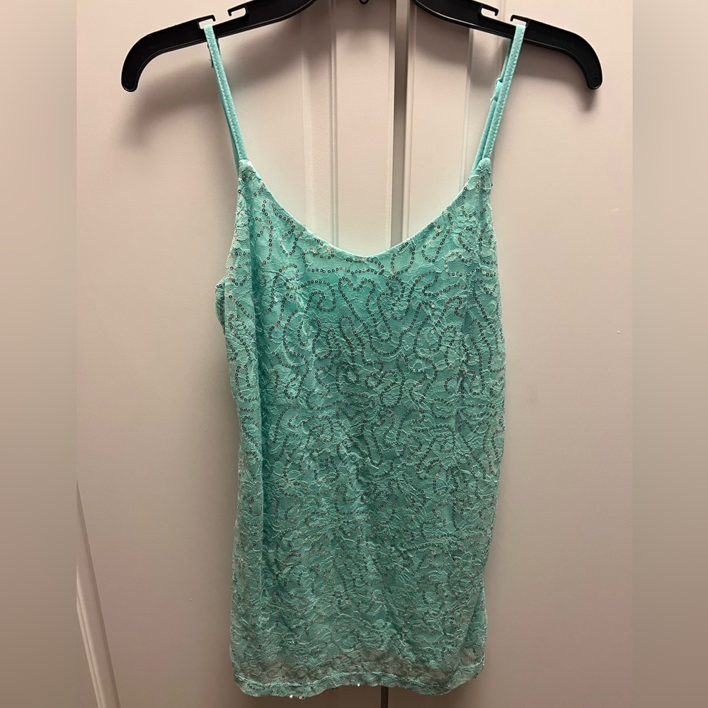 Sea Green Sequin and Lace Tank